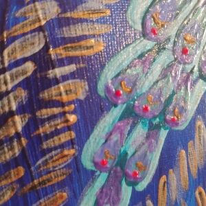 Abstract Peacock Feather Art Painting - Blue and Gold